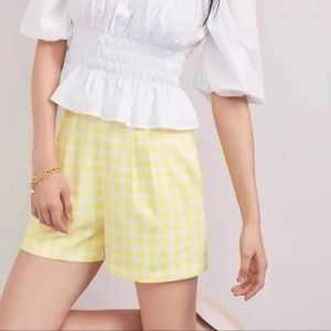 ANTHROPOLOGIE Hutch Pleated Gingham Plaid Yellow Shorts New With Tags